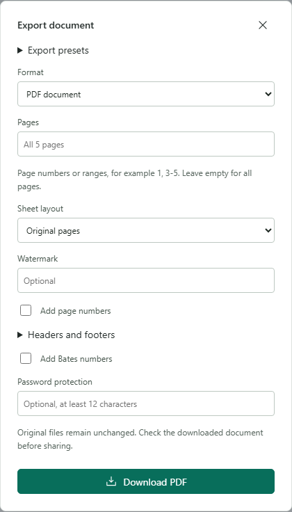 Choose the output format and review export settings.