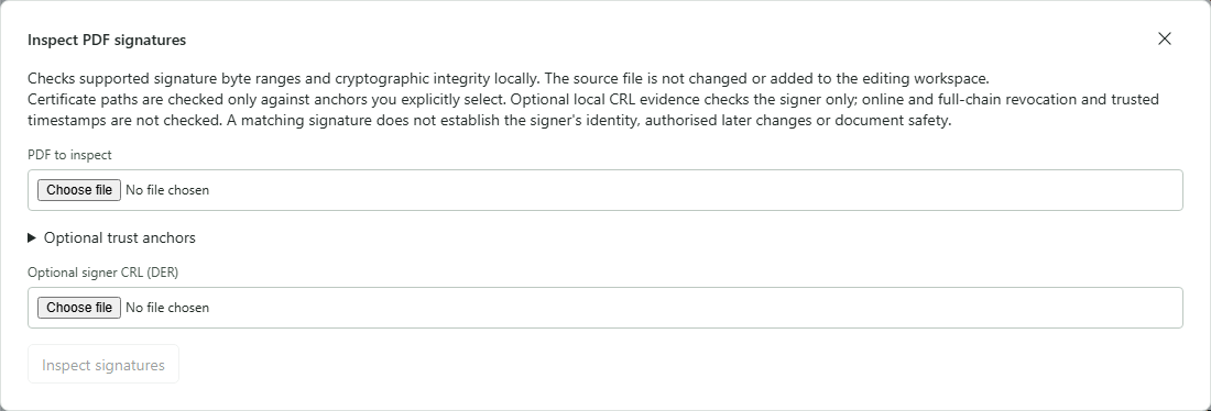 Inspect integrity and coverage separately from certificate trust.